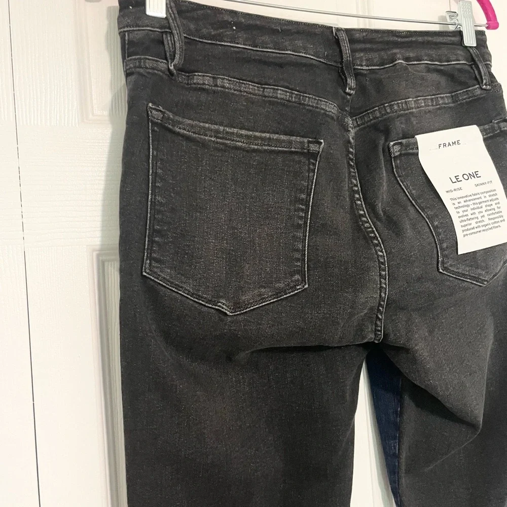 NWT FRAME Le One Skinny Fit Mid Rise Teller 2 Tone Blue & Black Denim - Picture 9 of 10